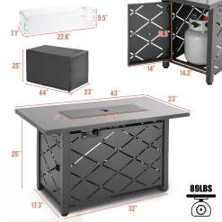 Outdoor Propane Fire Pit Table, 43 inch 60,000 BTU Auto-Ignition Outdoor Gas Fire Pit Tables with Glass Wind Guard, Lava Stone for Garden