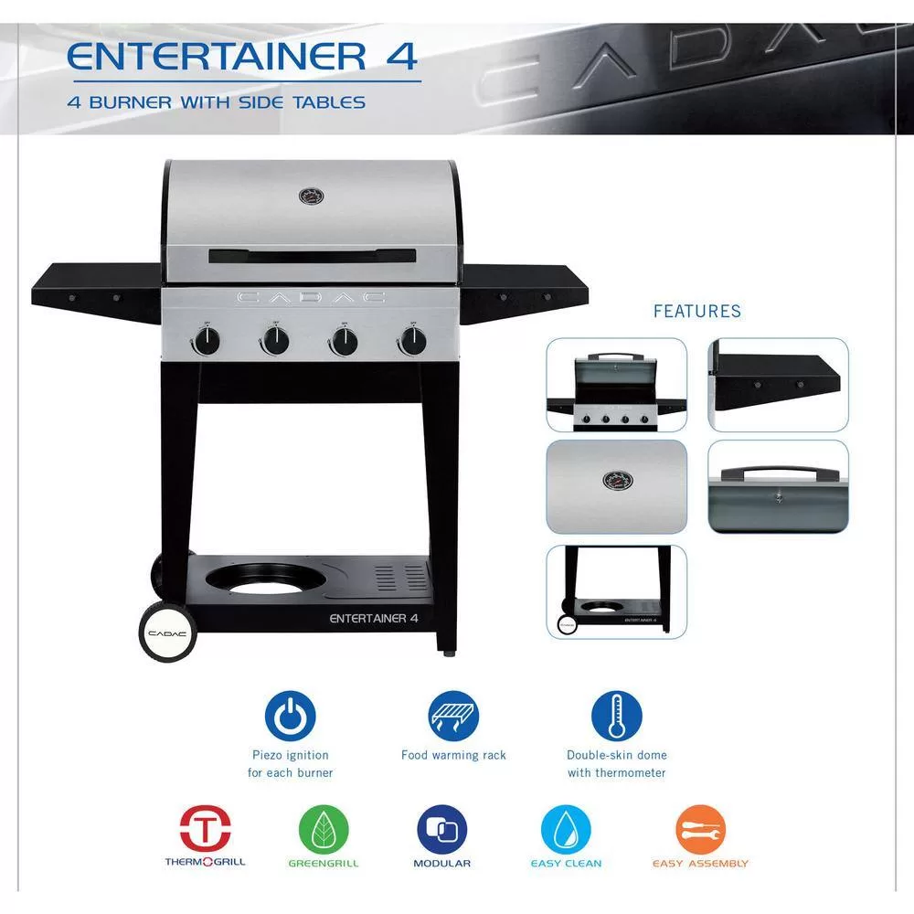 Cadac 98251-41G01-US Entertainer 4-Burner Propane Gas Grill in Stainless Steel