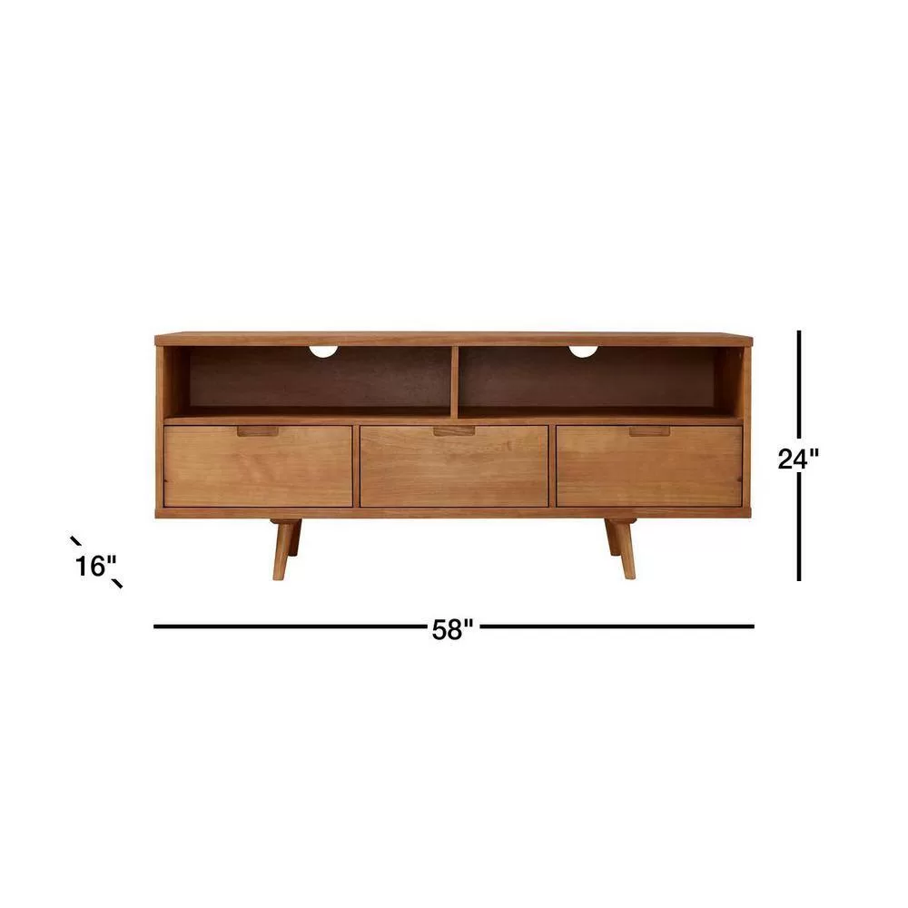 Walker Edison Furniture Company TV Stand 58" Fits TVs 64" 3-Drawers Caramel