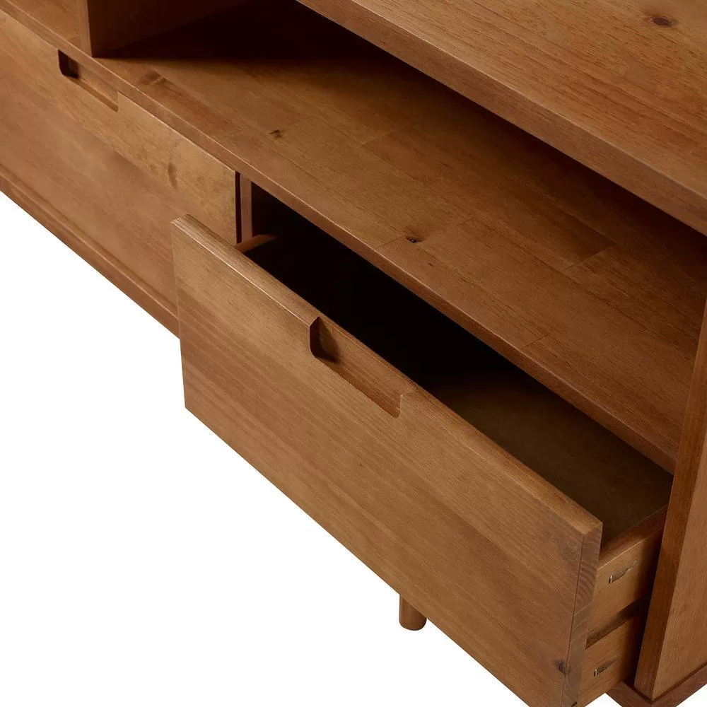 Walker Edison Furniture Company TV Stand 58" Fits TVs 64" 3-Drawers Caramel