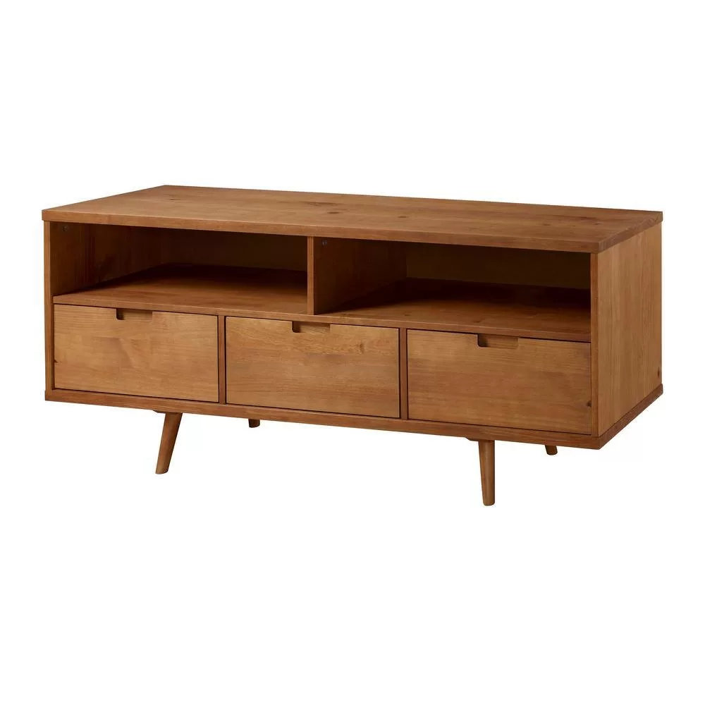 Walker Edison Furniture Company TV Stand 58" Fits TVs 64" 3-Drawers Caramel