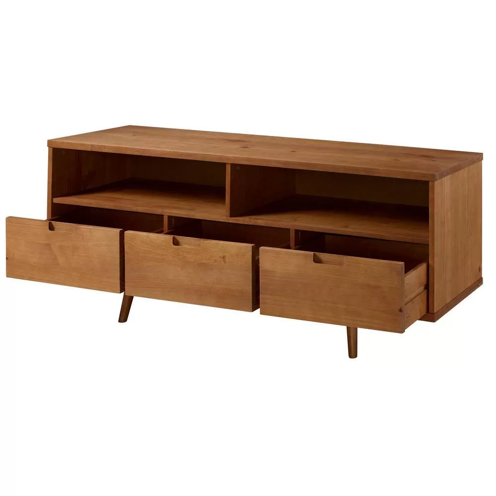 Walker Edison Furniture Company TV Stand 58" Fits TVs 64" 3-Drawers Caramel