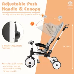 Infans 6-in-1 Folding Baby Tricycle Toddler Bike Stroller W/ Adjustable Handle Gray