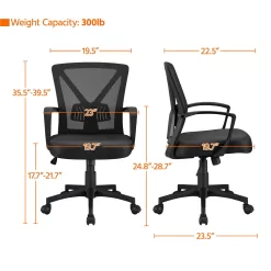 Yaheetech 2pcs Adjustable Mesh Office Chair Mid Back Swivel Chair Executive Desk Chair Computer and Study Chair with Wheels, Black