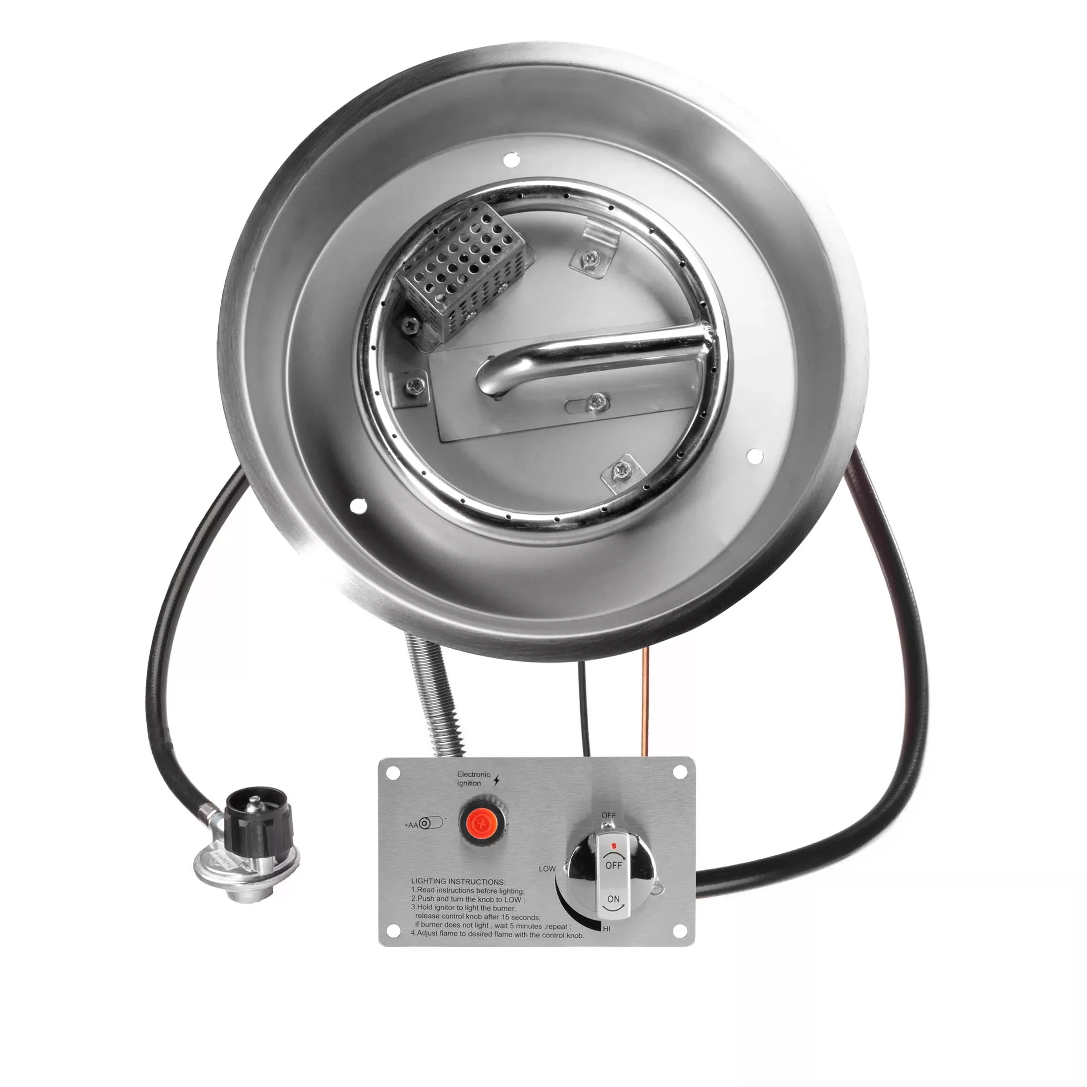 12" Round CSA Certified Fire Pit Burner Kit, Stainless Steel, Propane, Electronic Ignition