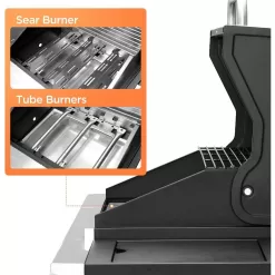 Cesicia AN016orange9 Outdoor BBQ 3 Burner Propane Grill Stainless Steel Gas Grill with Side Burner and Thermometer in Silver and Black