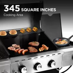 Cesicia AN016orange9 Outdoor BBQ 3 Burner Propane Grill Stainless Steel Gas Grill with Side Burner and Thermometer in Silver and Black