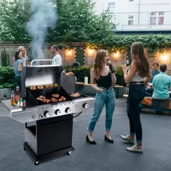 Cesicia AN016orange9 Outdoor BBQ 3 Burner Propane Grill Stainless Steel Gas Grill with Side Burner and Thermometer in Silver and Black