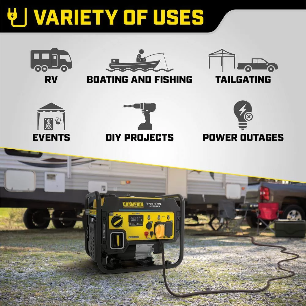 Champion Power Equipment 201049 4500-Watt Recoil Start Gasoline Powered Open Frame Inverter Generator with CO Shield