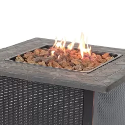 Endless Summer GAD1401M 30 in. W Bronze Finish Steel Base Faux Slate Mantel LP Gas Fire Pit with Electronic Igition and Lava Rocks