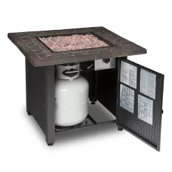 Endless Summer GAD1401M 30 in. W Bronze Finish Steel Base Faux Slate Mantel LP Gas Fire Pit with Electronic Igition and Lava Rocks