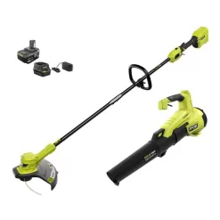 RYOBI P20121VNM ONE+ HP 18V Brushless Cordless Battery String Trimmer and Leaf Blower Combo Kit with 4.0 Ah Battery and Charger