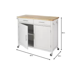 StyleWell Glenville Cream White Rolling Kitchen Cart with Butcher Block Top and Double-Drawer Storage (42