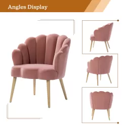 14 Karat Home Floral Scalloped Velvet Bucket Armchair, Modern Accent Chair with Tufted Back for Living Room, Pink