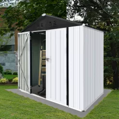 6' x 4' Outdoor Metal Storage Shed, Galvanized Steel Garden Shed with Lockable Doors, Outdoor Storage Shed