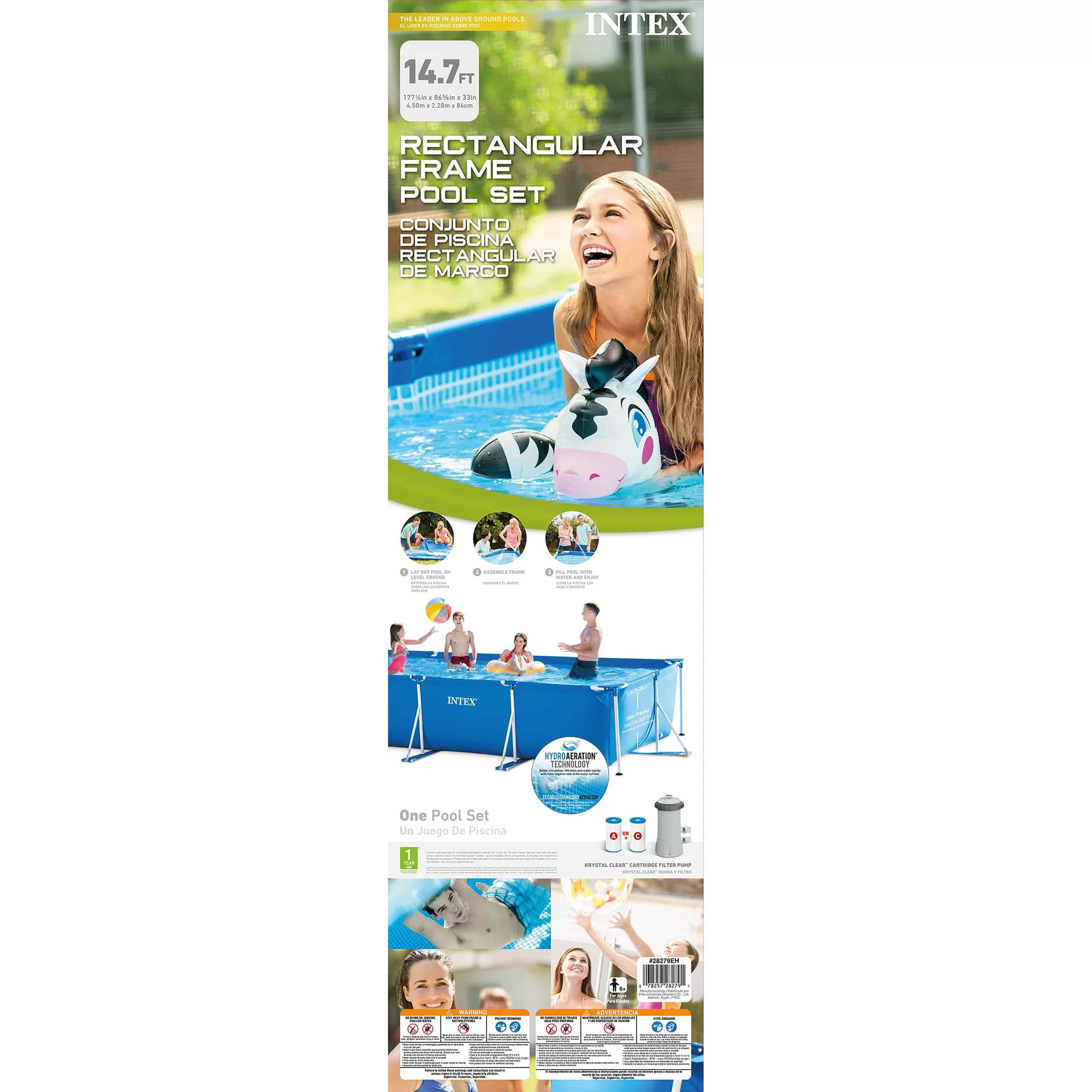 Intex 14ft x 33in Rectangular Above Ground Backyard Swimming Pool with Filter