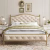 Homfa King Size Bed Frame, Metal Tubular Platform Bed - Beige - King