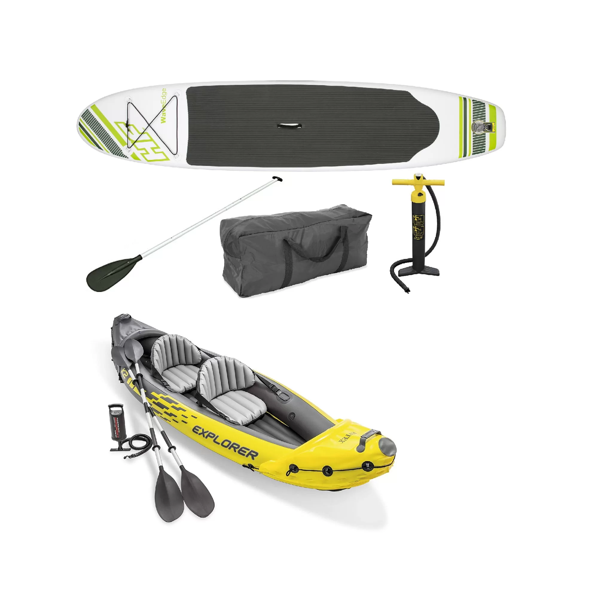 Bestway Inflatable Hydro Force Paddle Board with Intex 2 Person Kayak and Air Pump