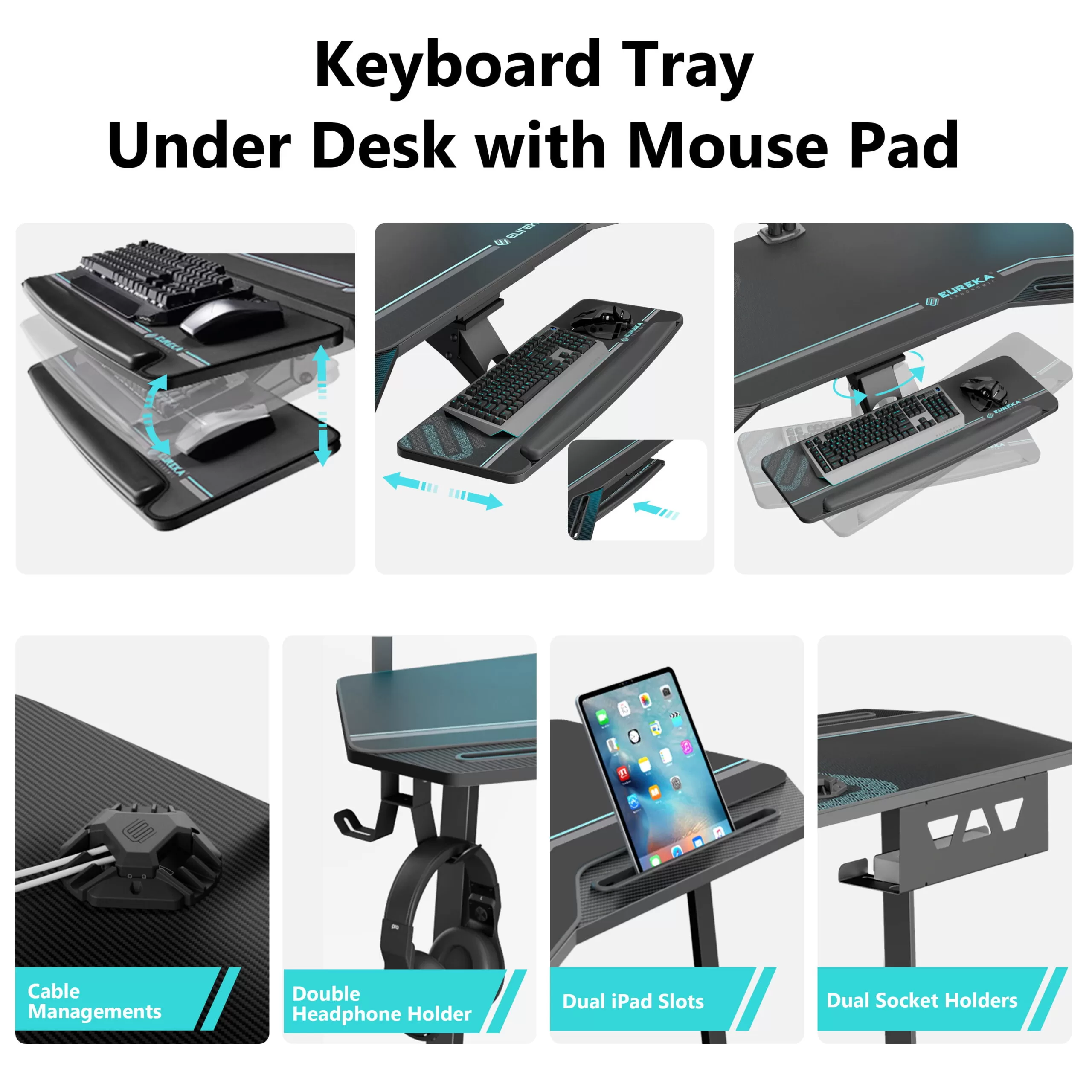 Eureka Ergonomic 72" Large Gaming Desk, Music Studio Desk with Keyboard Tray & RGB LED Light