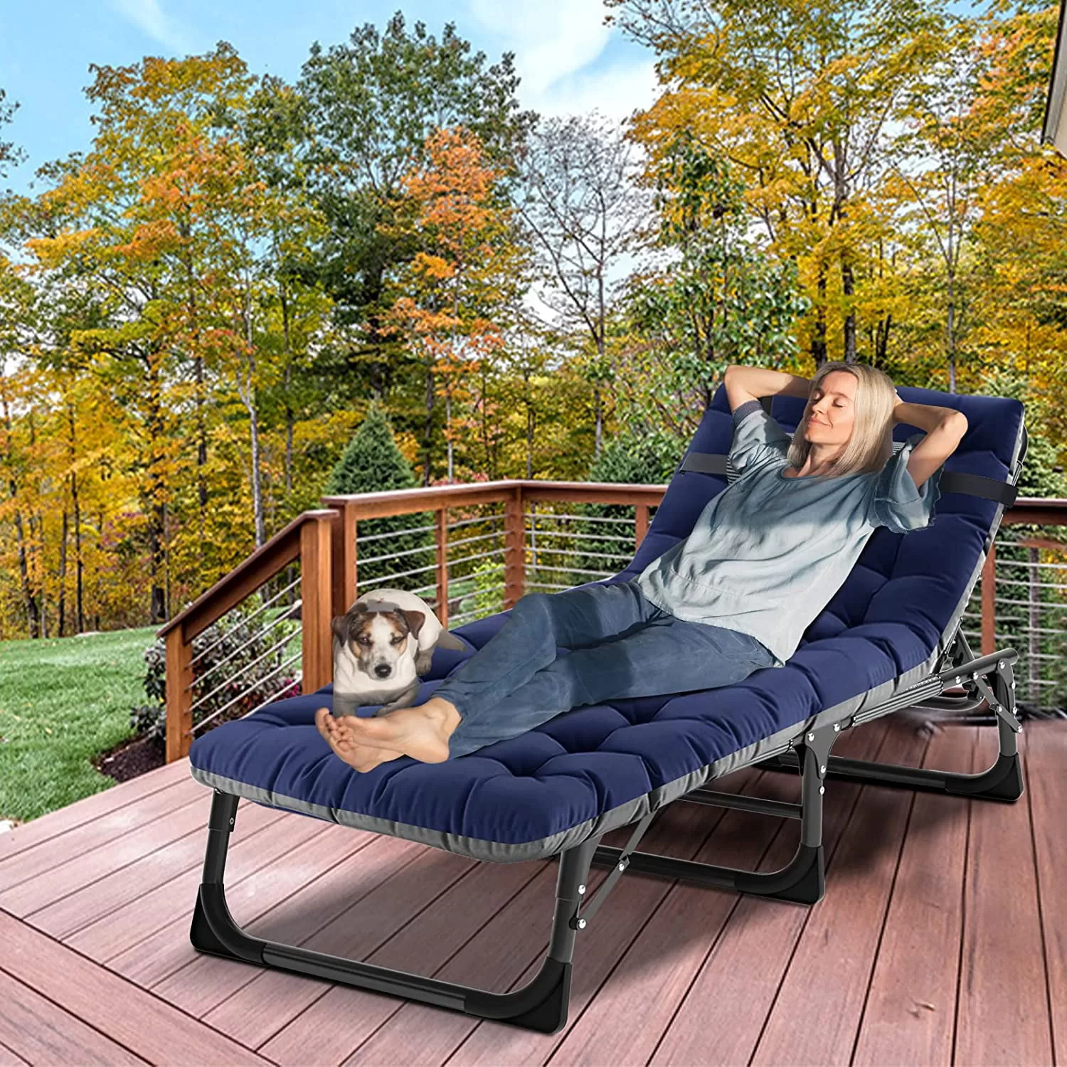 Slsy Folding Bed Cot with 3.3 Inch Mattress & Pillow, 4-Reclining Position Lounge Chair, 75.2"* 26.8" Sleeping Cot Guest Bed, Folding Camping Cots