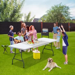 SuperDeal 8ft x 2.5ft Rectangle Folding Table Portable Picnic W/Handle White