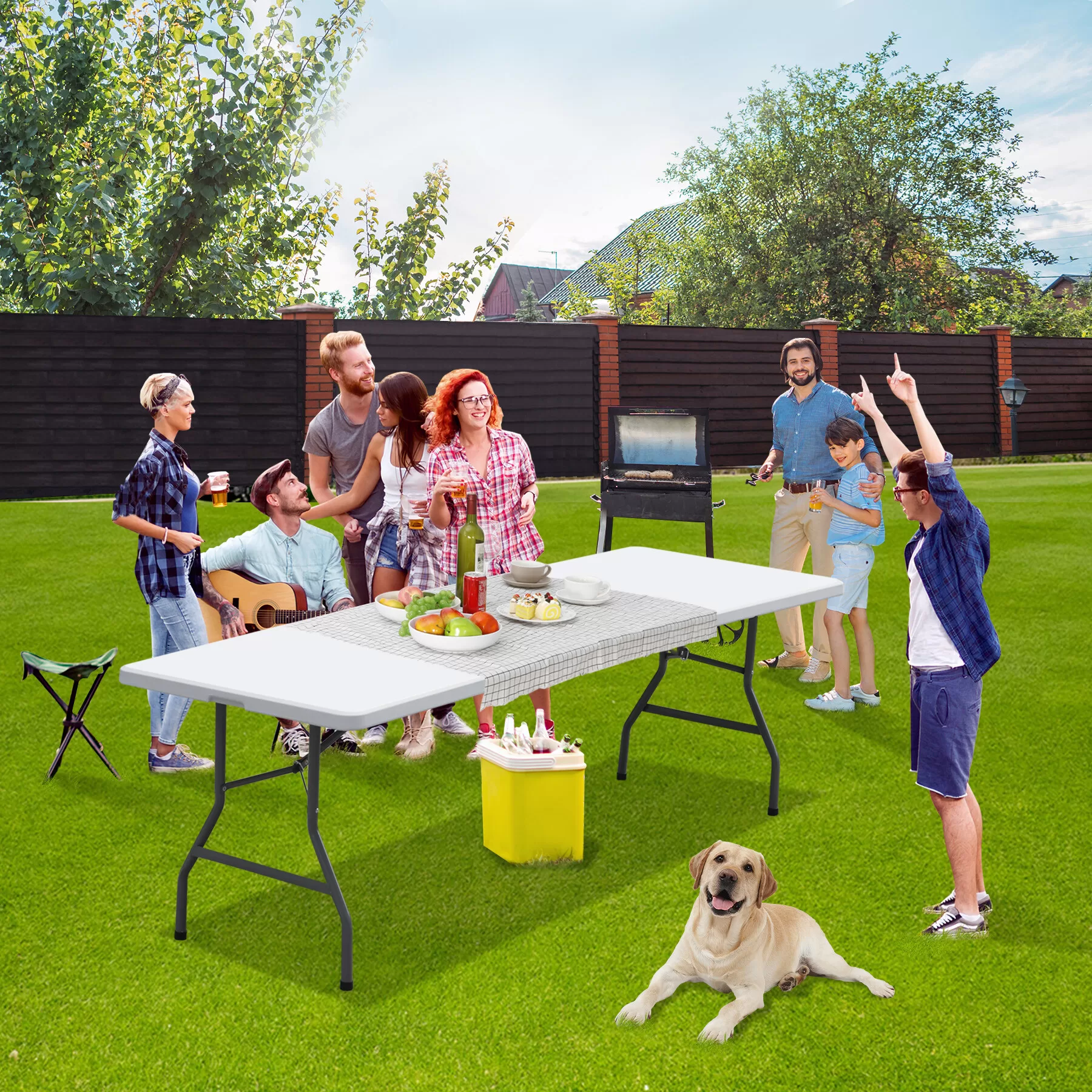 SuperDeal 8ft x 2.5ft Rectangle Folding Table Portable Picnic W/Handle White