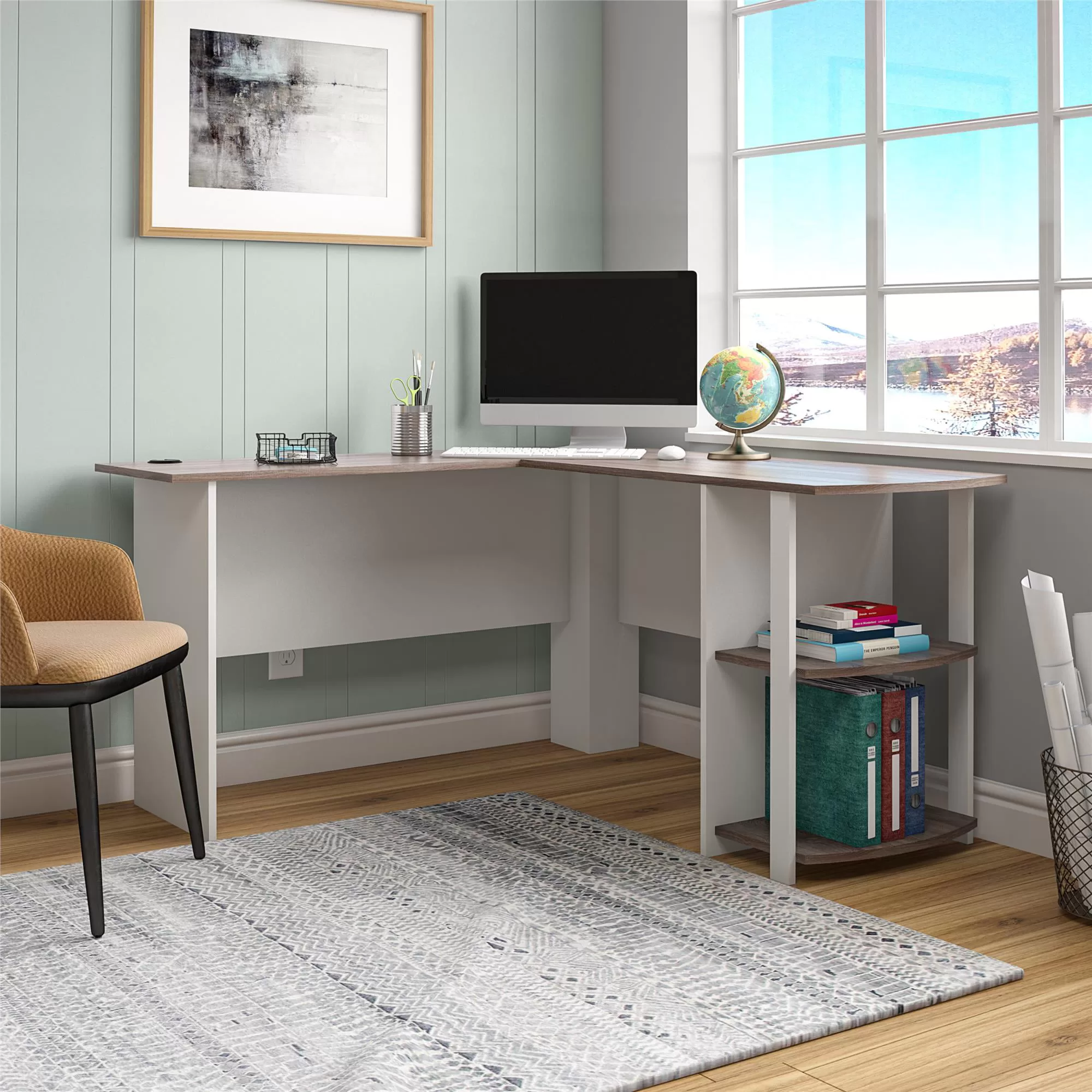 Ameriwood Home Dominic L Desk with Bookshelves, White