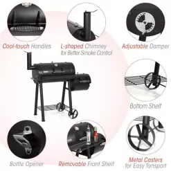 MF Studio 28'' BBQ Charcoal Grill with Offset Smoker for Backyard and Camping