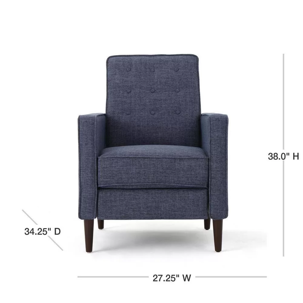 Noble House Mervynn Modern Dark Blue Polyester Club Chair Recliners (Set of 2)