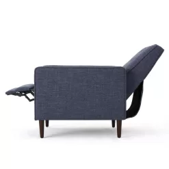 Noble House Mervynn Modern Dark Blue Polyester Club Chair Recliners (Set of 2)