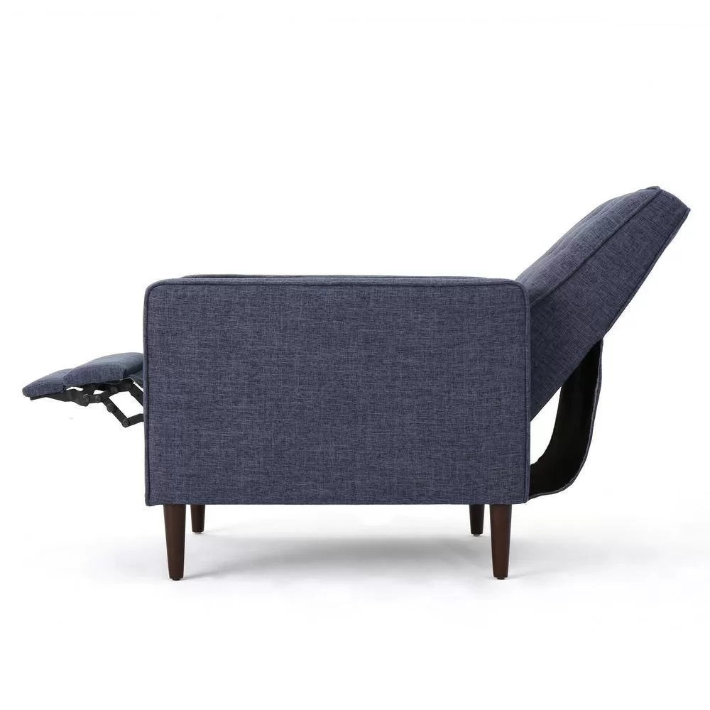 Noble House Mervynn Modern Dark Blue Polyester Club Chair Recliners (Set of 2)