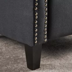 Noble House Izidro Tufted Dark Charcoal Fabric Recliner with Stud Accents