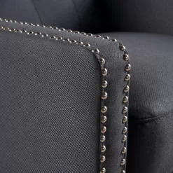 Noble House Izidro Tufted Dark Charcoal Fabric Recliner with Stud Accents