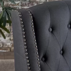 Noble House Izidro Tufted Dark Charcoal Fabric Recliner with Stud Accents