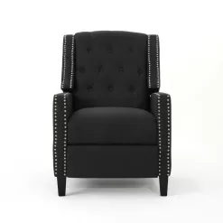 Noble House Izidro Tufted Dark Charcoal Fabric Recliner with Stud Accents