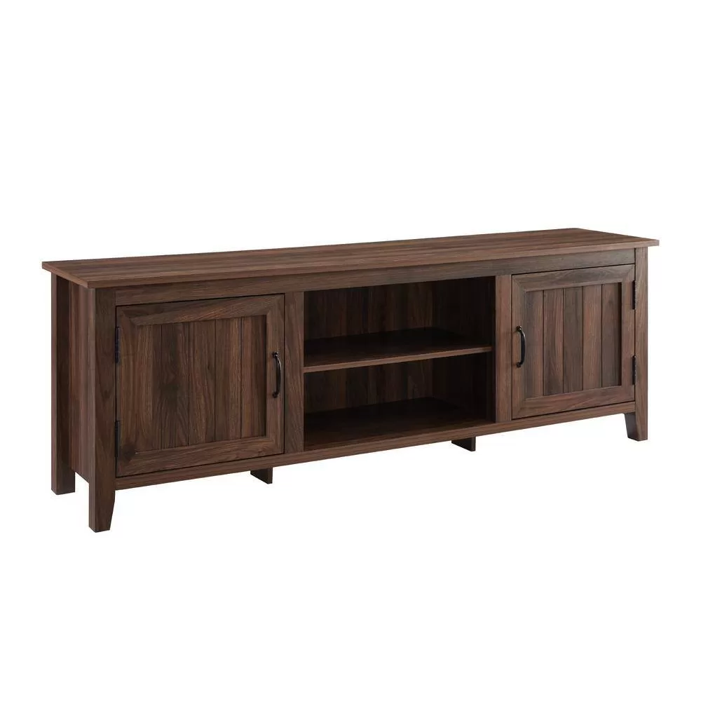 Walker Edison Furniture Company 70 in. Dark Walnut Composite TV Stand Fits TVs Up to 78 in. with Storage Doors
