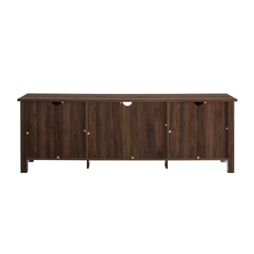 Walker Edison Furniture Company 70 in. Dark Walnut Composite TV Stand Fits TVs Up to 78 in. with Storage Doors