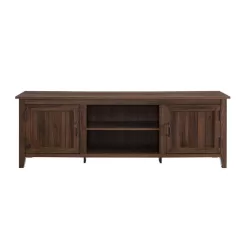 Walker Edison Furniture Company 70 in. Dark Walnut Composite TV Stand Fits TVs Up to 78 in. with Storage Doors
