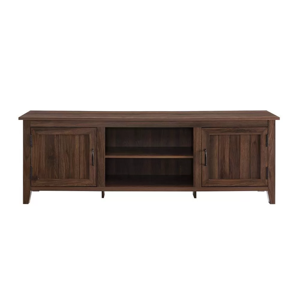 Walker Edison Furniture Company 70 in. Dark Walnut Composite TV Stand Fits TVs Up to 78 in. with Storage Doors