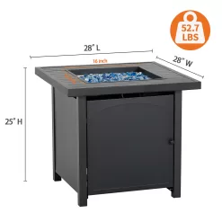 28 in. Outdoor Propane Fire Pit Slat Tabletop with Glass Stone