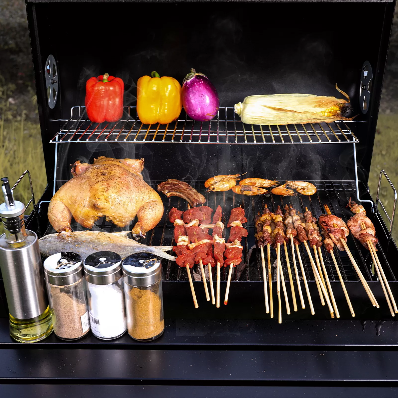 UTEN Outdoor BBQ Grill Charcoal Barbecue Pit Backyard Meat Cooker Smoker Black