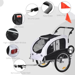 Aosom Pet Stroller with Canopy Storage Pockets Adjustable Handlebar, White