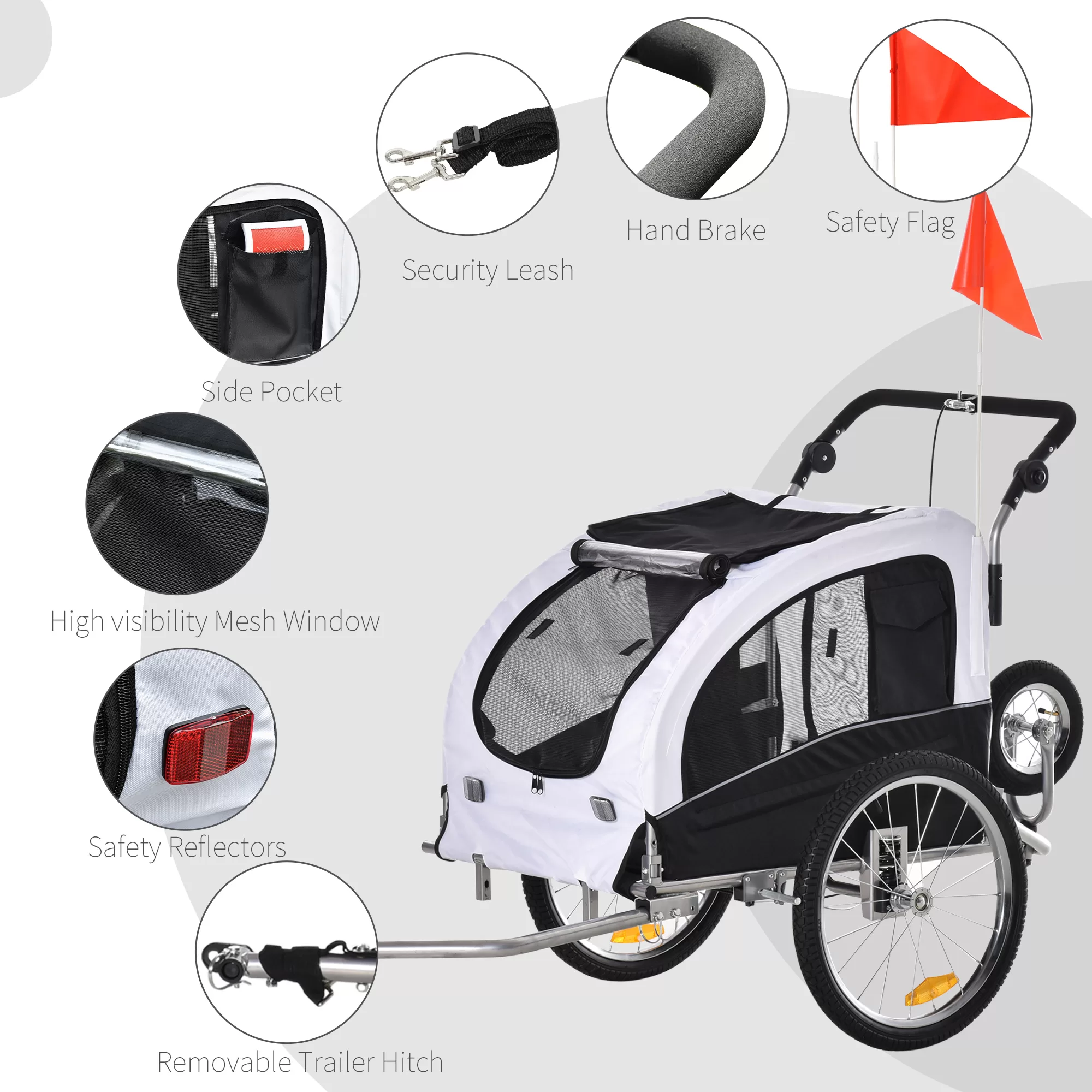 Aosom Pet Stroller with Canopy Storage Pockets Adjustable Handlebar, White