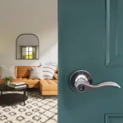 DELANEY HARDWARE KIT#BN3001R-PP 5-Bennett Satin Nickel Entry Door Handles and 5-Satin Nickel Single Cylinder Deadbolt All Keyed Alike