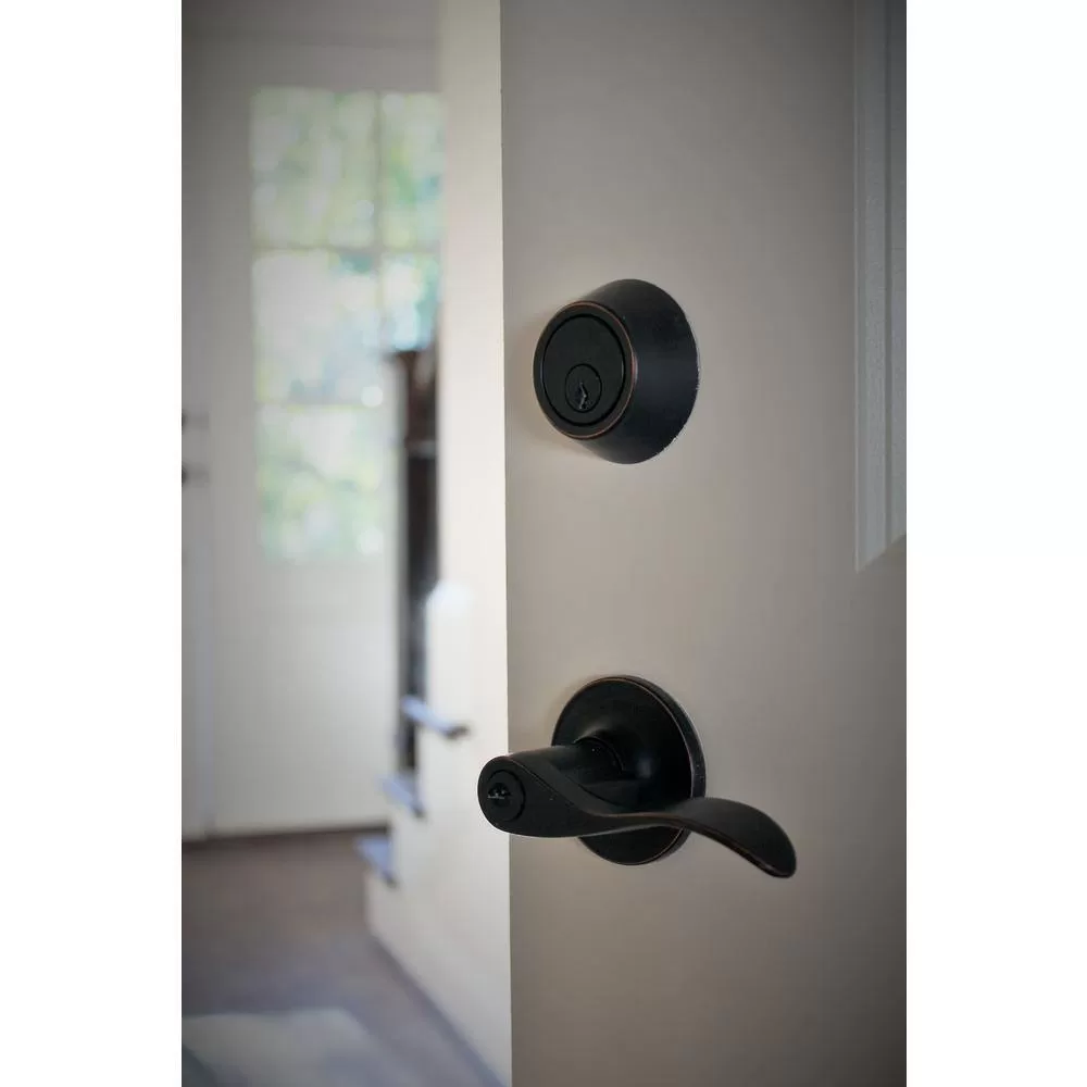 DELANEY HARDWARE KIT#BN3007R-PP 5-Bennett Edged Oil Rubbed Bronze Entry Door Handles and 5-Edged Oil Rubbed Bronze Sgl Cyl Deadbolts All Keyed Alike