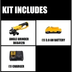 DEWALT DCB230CwDCG412B 20V MAX Cordless 4.5 in. - 5 in. Grinder, (1) 20V Compact 3.0Ah Battery, and 12V-20V MAX Charger