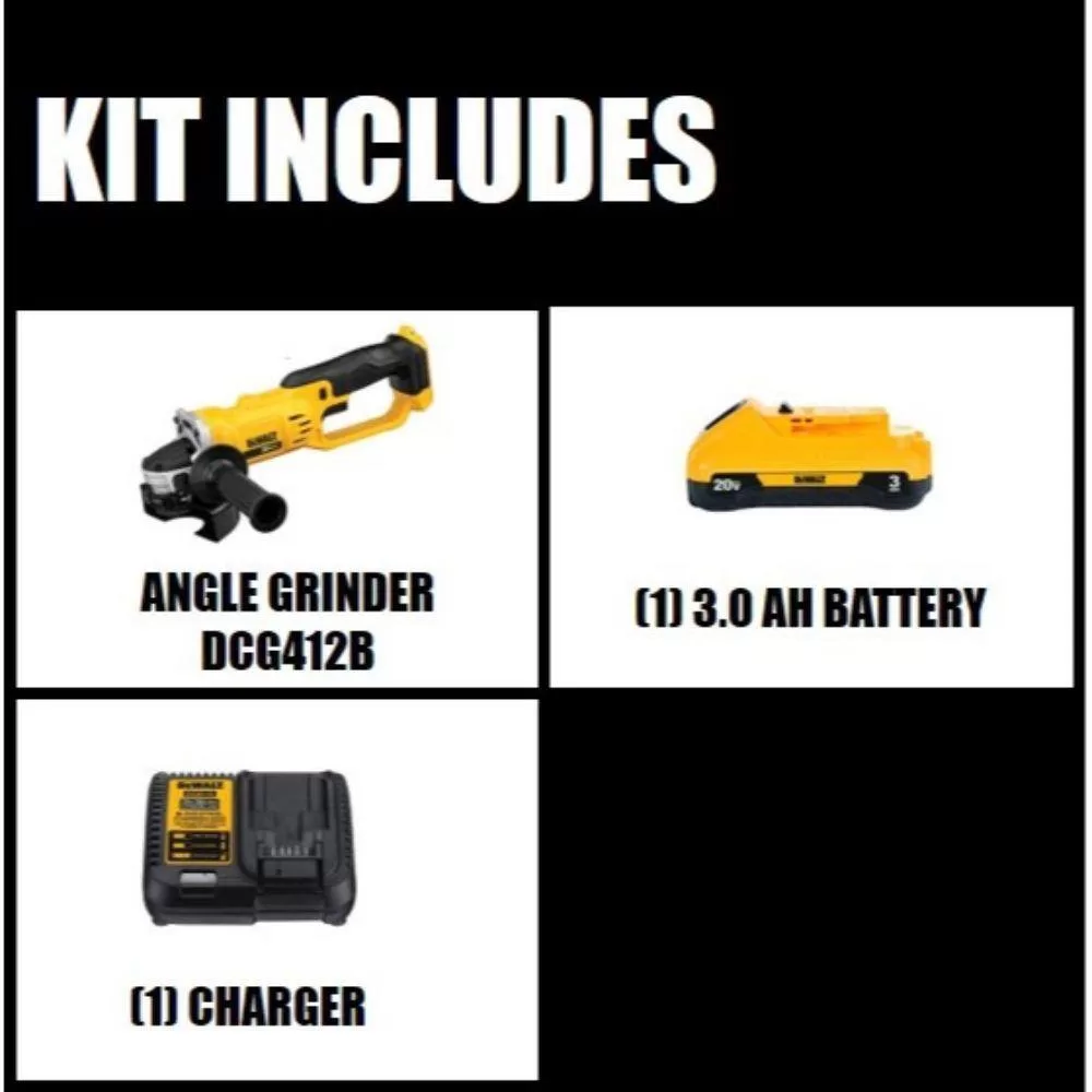 DEWALT DCB230CwDCG412B 20V MAX Cordless 4.5 in. - 5 in. Grinder, (1) 20V Compact 3.0Ah Battery, and 12V-20V MAX Charger