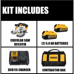 DEWALT DCB2052CKW391B 20V MAX Cordless 6-1/2 in. Circular Saw, (2) 20V MAX XR Premium Lithium-Ion 5.0Ah Batteries, and Charger