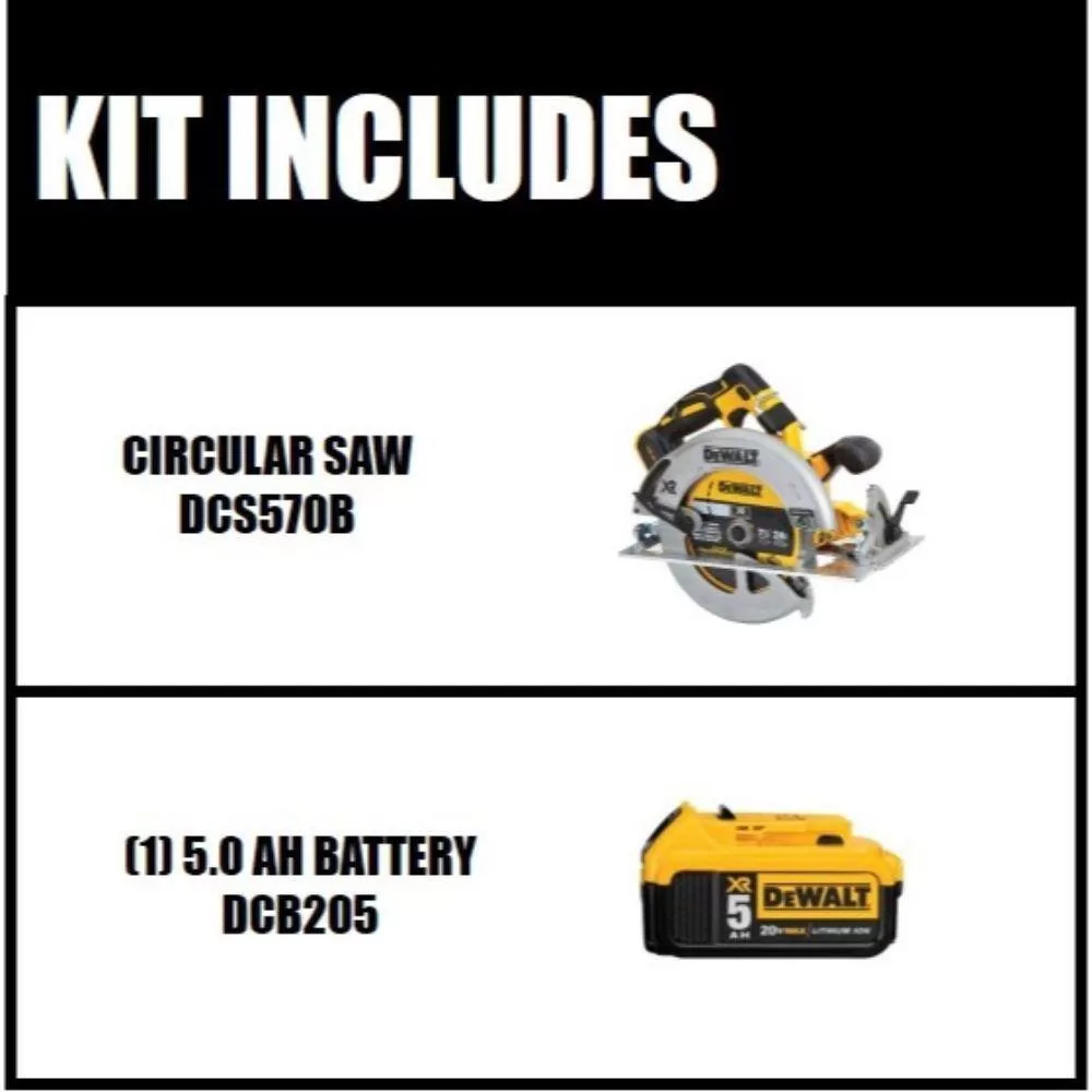 DEWALT DCS570BW205 20V MAX XR Cordless Brushless 7-1/4 in. Circular Saw and (1) 20V MAX XR Premium Lithium-Ion 5.0Ah Battery