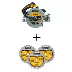 DEWALT DCS570BWFV37243 20V MAX XR Cordless Brushless 7-1/4 in. Circular Saw (Tool Only) & FLEXVOLT 7-1/4 in. 24 Tooth Circ Saw Blades (3 Pack)